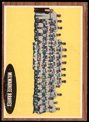 1962 Topps #158 GRN Braves Team Milwaukee Braves (Baseball Card) (Green Tint) VG/EX Braves