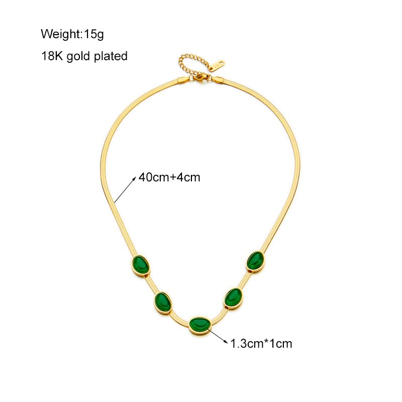 Image of Havilah Necklace for Women Stainless Steel Oval Green Crystal Pendant Necklace