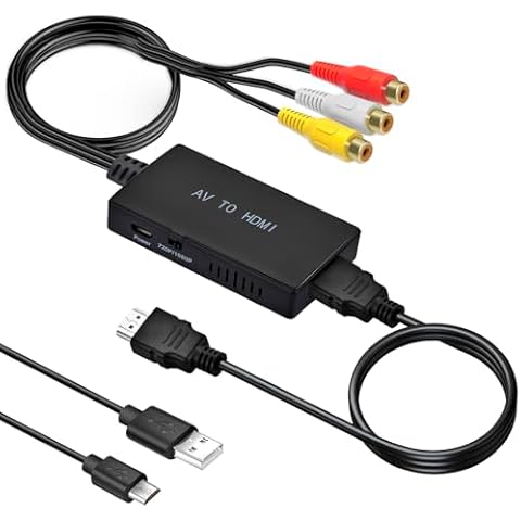 Amtake RCA to HDMI Converter,AV to HDMI Adapter,RCA to HDMI Composite Audio Video Converter for PS1, PS2, PS3, STB, Xbox, VHS, VCR,Black-Ray DVD Players Cover