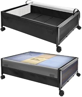 SPECILITE Under Bed Storage On Wheels, 2 Pack Rolling Underbed Metal Containers Box, PVC Window, Sofa Drawers for Clothes Shoes Toys Blankets