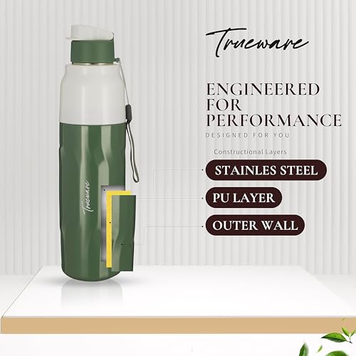 Image of Trueware Aqua Blink Double Wall Inner Steel Outer Plastic 750 ML Hot and Cold Water Bottle | BPA Free | Food Grade| Leak Proof | School, Gym,Sports,Office, Travler Bottle