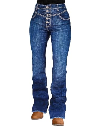 Flamingals Bootcut Straight Leg High Rise Casual Botton Fly Raw Hem Denim Jeans