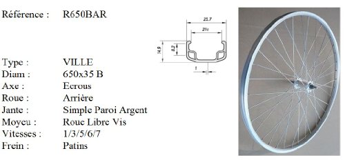 Roue arrière française 650B ETRTO 37-584 en aluminium argenté 6V