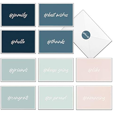 smart scribbles Thank you Assorted Greeting Cards with Envelopes - Set of 50 - 10 Designs For Motivational Positive Notes, Congrats, 4x6’’ Blank Note Cards - 50 Envelopes, Matching Stickers, Storage Box Included Cover