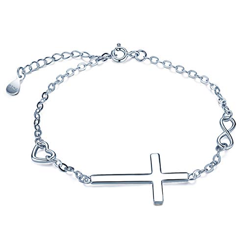 Unendlich U 925 Sterling Silber Frauen Damen Armband Kreuz Unendlichkeit Symbol Herz Charm Armband Verstellbare Armkette Armkettchen