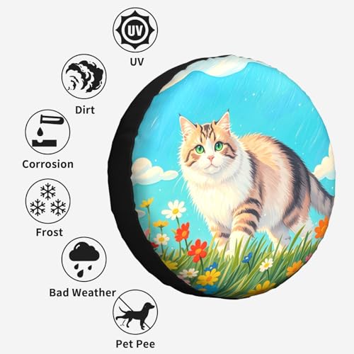 Image of Funny Cat Spare Tire Cover Wheel Protector Weatherproof Wheel Cover Universal Decorative Accessories for Camper RV SUV Travel Trailer 16 inch