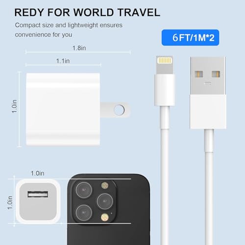Image of esbeecables Iphone Charger [MFI Certified],pct with 2 x 1.8M Lightning Cable Data Sync Charging with 2 Usb Adapter for Travel Compatible with Iphone