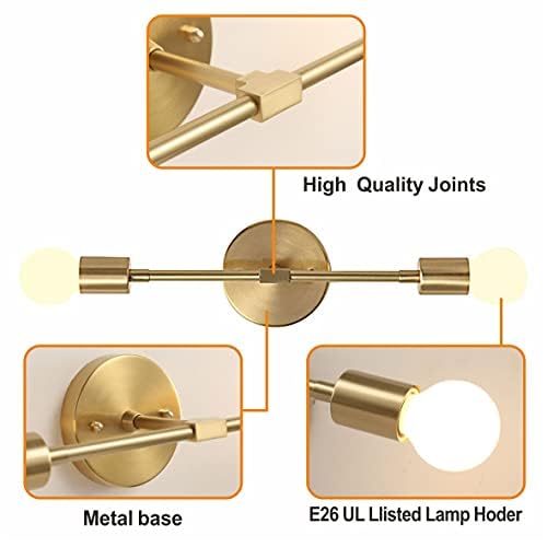 Image of Modo Lighting Mid Century Modern Wall Lamp Mounted Sconce 2-Light Minimalist Raw Brass Fixture for Bedroom Vanity Light (1 Pack)