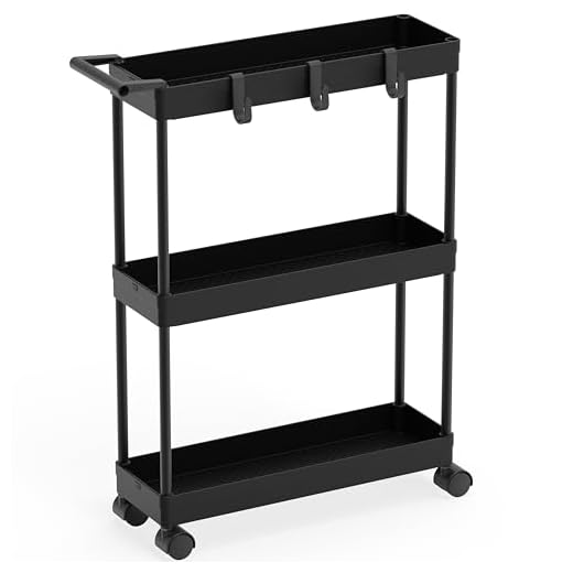 Simple Houseware Kitchen Cart Storage 3-Tier Slim/Super Narrow Shelves with Handle, 26.5'' Height/5.5'' Width for Narrow Place, Black