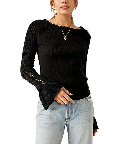 Free People Cuffing Season Top Black MD (Women's 8-10)