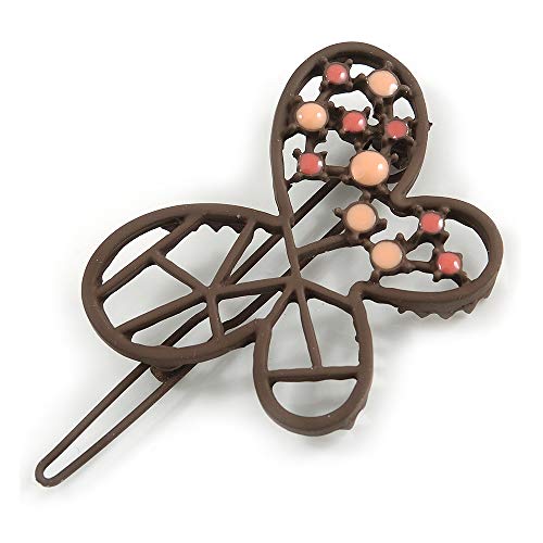 Barrette à cheveux papillon marron 50 mm pince crabe femme