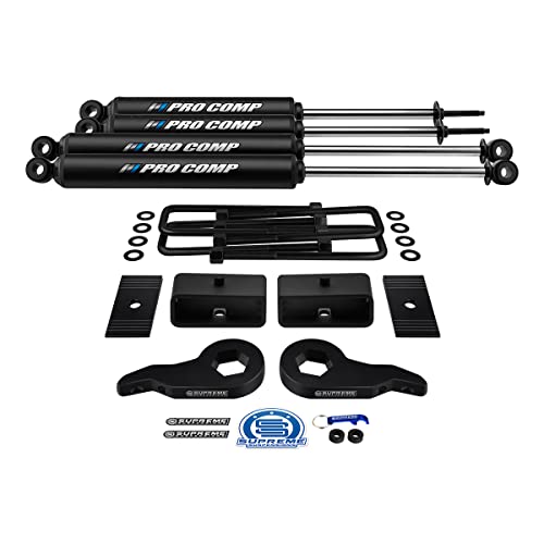 Supreme Suspensions - Full Lift Kit for Sierra 2500HD Adjustable 1" to 3" Front MAX Torsion Keys + 2" Rear Lift Blocks + Shims + Pro Comp PRO-X Shocks