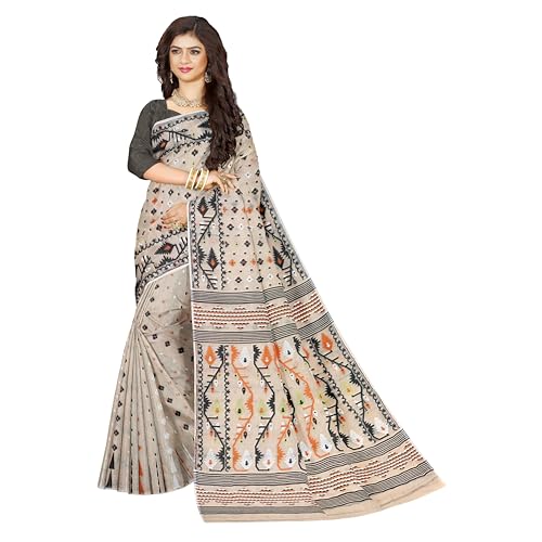 Image of Mayabi Women's Dhakai Jamdani Cotton Silk Saree Traditional Bengali Tant Korat Work, Without Blouse Piece