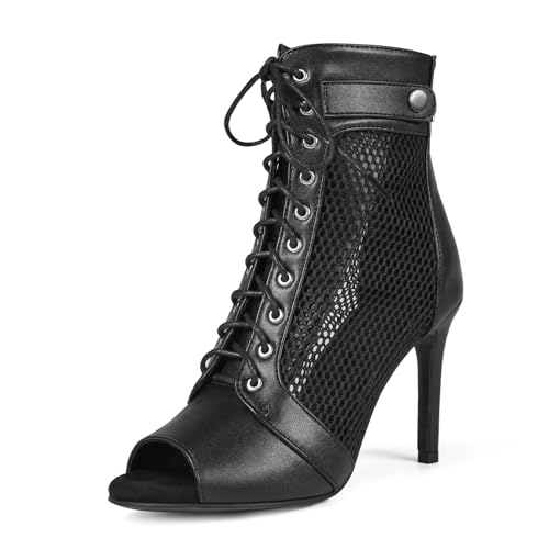 Dance Heels High Heels for Women Open Toe Booties Party Sexy Mesh Sandals Lace Up
