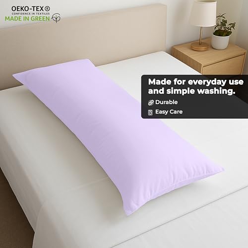 Image of Royale Linens Body Pillow Cover - Double Brushed 1800 Microfiber - 20 inchx54 inch with Hidden Zipper Closure - Wrinkle & Fade Resistant - Super Soft Body Pillowcase 2 Pack (Lavender, Pack of 2)