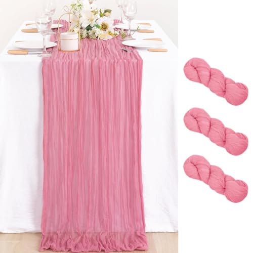 Image of MLMC 3 Pack Mauve Pink Table Runner 10ft Sheer Gauze Summer Cheesecloth Table Runner Bulk Rustic Cheese Cloth Decor 35x120 Inches for Boho Wedding Bridal Baby Shower Birthday Party Decor
