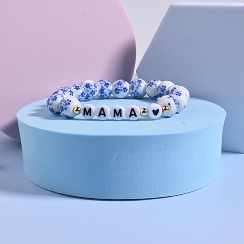 Gracayfr Mama Bracelet Mom Mothers Day Chinoiserie Bohemian Porcelain Bracelet Blue White Floral Vintage Bracelet Women Flower Boho Jewelry Gifts Blue Mama B Heart thumb #1