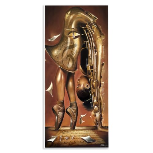 Surreal Saxophone Ballerina, 7 x 17 Inch Mounted Print on Wall Plaque