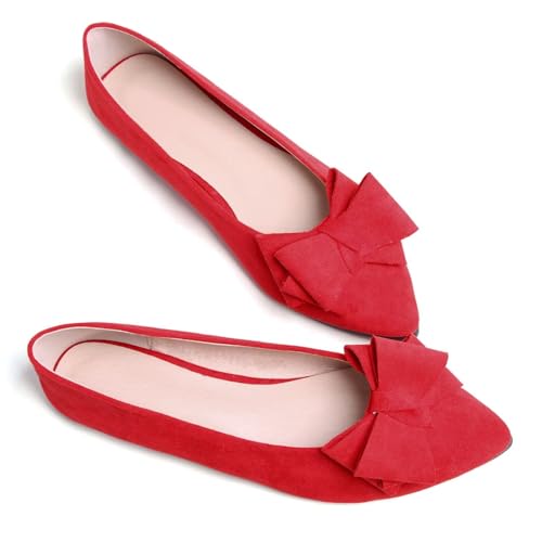 Image of TN TANGNEST Women's Flats Comfortable Dressy Slip On | Pointed Toe Bow Ballet Shoes, Business Casual Office Flats, Suede Flat Shoes