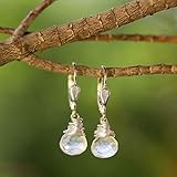  Kleine Edelstein-Ohrringe mit echtem Regenbogen-Mondstein und 925 Sterling Silber auch mit Ohr-Clips oder Klapp-Haken/Original-Handarbeit von Stein & Silber