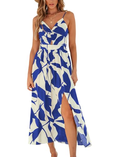 CUPSHE Women’s Long Dresses Summer Sleeveless Beach Casual Side Slit Spaghetti Straps Vacation Graduation Midi Dress Midnight Blue, M