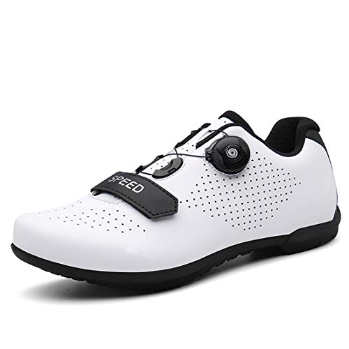Zapatos De Bicicleta Zapatillas De Bicicleta De Carretera, Zapatillas De Ciclismo Unisex Sin Bloqueo, Zapatillas Asistidas, Zapatillas Deportivas De Ciclismo De Montaña De Fondo Duro (47,Blanco)