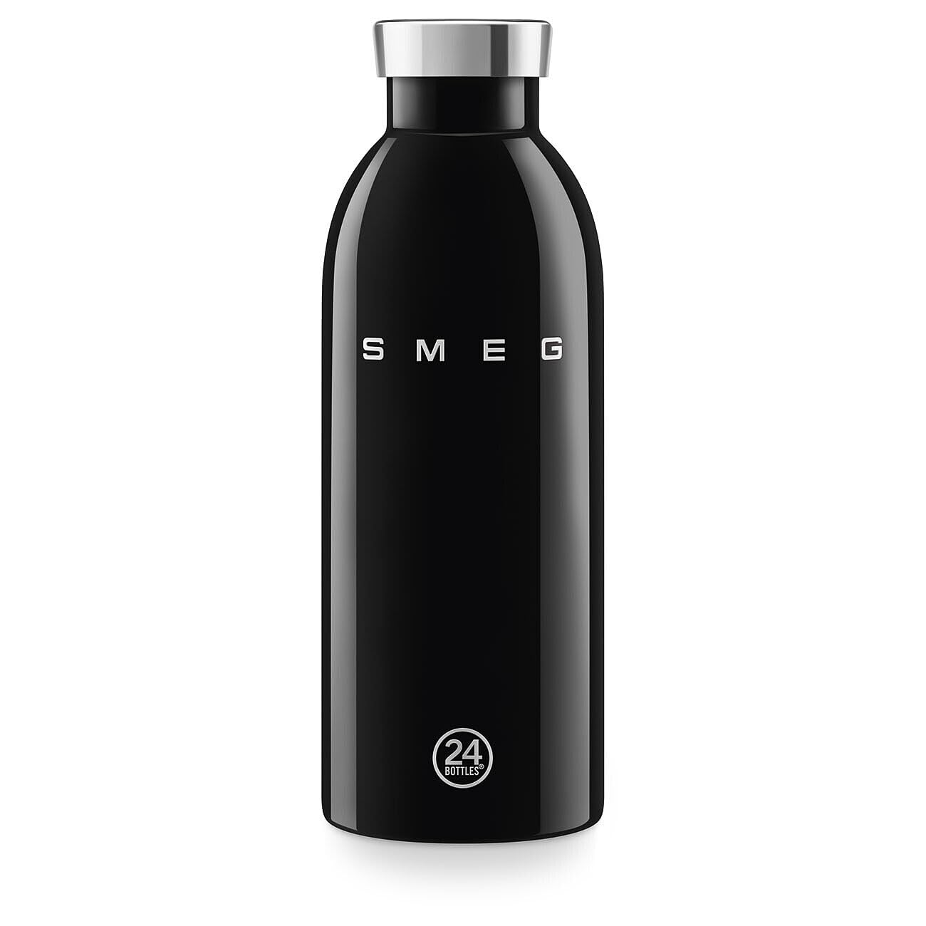 Smeg x 24Bottles Clima Bottle, 500 ml Isolierte Edelstahl Trinkflasche WBF01BL, Doppelwandige Isolierung und Luftdichter Verschluss, 24h Kalt & 12h Heiß, Schwarz