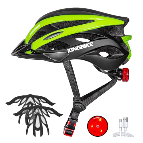 KINGBIKE Bike Helmet Adult Men Women Bicycle Cycling Road Mountain Helmets for Mens Womens with Safety Light Sun Visor Accessories