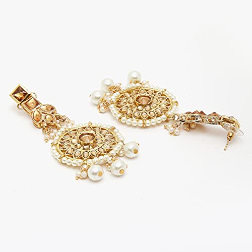 Karatcart Golden Kundan Studded Pearl Beaded Bridal Choker Necklace Set - Image 6