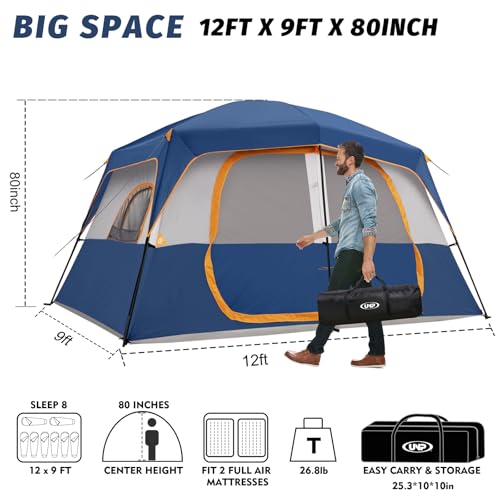 Image of UNP 2 /4 /6 /8 Person Tent, Portable Cabin Tent, Camping Tent 4-Person Easy Set Up, Waterproof with Top Rainfly for Outdoor Camping /Hiking