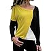 MORCHAN Mode Femmes Casual Patchwork Couleur Bloc O-Cou à Manches Longues T-Shirt Blouse Top(FR-42/CN-L,Jaune)