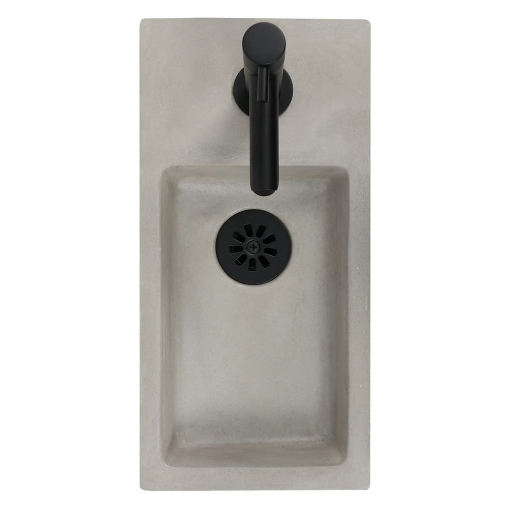 Differnz Jukon Lavabo - Lave main Béton Gris Clair - Robinet Droit Noir Mat - Ensemble Complet - 38,5 x 18,5 x 9 cm