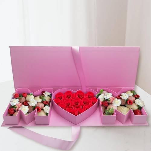 Lettre en carton vide à remplir avec inscription « Ich liebe dich » - Boîte cadeau en forme de bonbons à fleurs (M Heart M, rose)