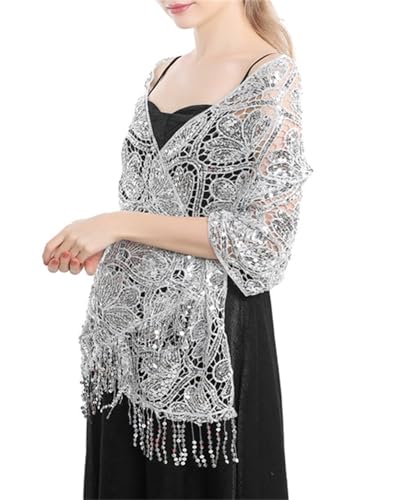 Gold Sequin Shawl Women Elegant Evening Wrap Tassels Mesh Dressy Cape Formal Elegant Wedding Cocktail Party Sparkly Stole4