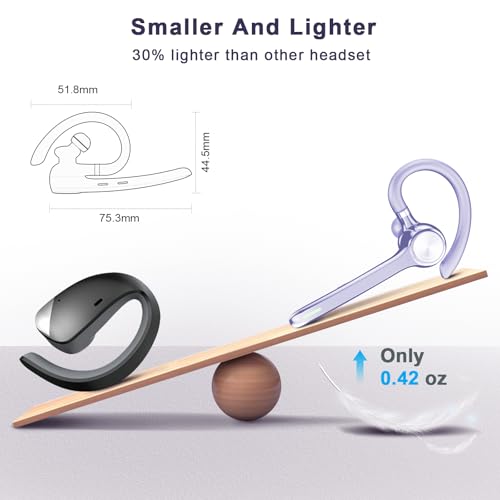 Image of HEIBAS Bluetooth Headset, Wireless Earpiece with Mic for Work | 72H Playtime, 500mAh Charging Case, Hands-Free Calling with Mute Button for Work, Trucker, Office, Driving, Lilac Purple