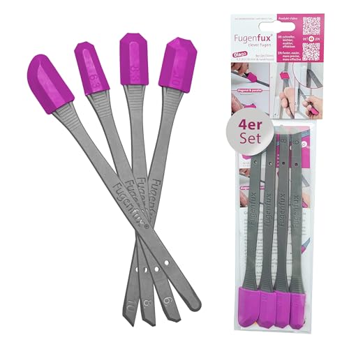 FUGENFUX® DIAGO 4er Set – Fugenglätter | Fugenabzieher für Extrem Enge Stellen | 4 Spezial-Fugenköpfe für diagonales und paralleles Fugen | Made in Germany | Perfekt für Silicon, Acryl & Mehr