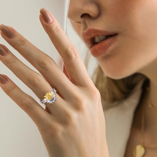 Sterling Silver Moon Sun Rings Set for 2 Stackable Matching Ring Friendship Couples Mother Daughter Promise Jewelry Gifts for Women Bff3