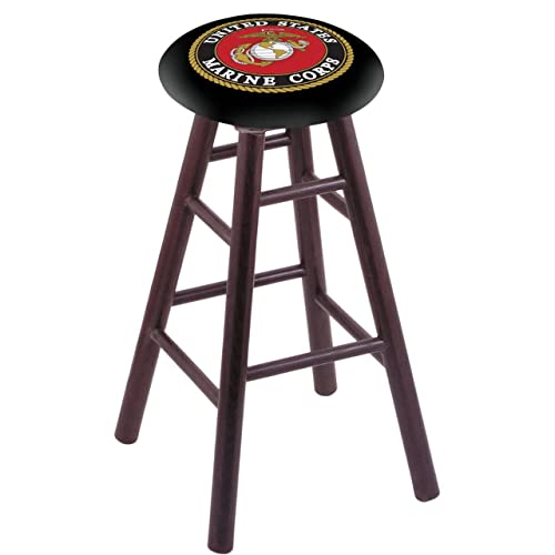 Holland Bar Stool Co. Oak Extra Tall Bar Stool in Dark Cherry Finish with U.S. Marines Seat by The