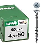 SPAX Verlegeschraube, 4,5 x 50 mm, 500 Stück, T-STAR plus, Senkkopf, Fixiergewinde, 4CUT, WIROX A3J, 0541010450505
