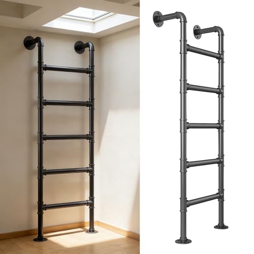 Escalera de Paso montada en Pared/Piso para desván, Hueco de Ventana de sótano y evacuación de Incendios, Escalera de Ascenso para Altos accesos de ático y armarios Altos en el hogar(290cm/114in)