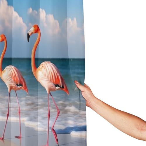 Rideau de douche plage et flamant rose pour une ambiance vacances - 5