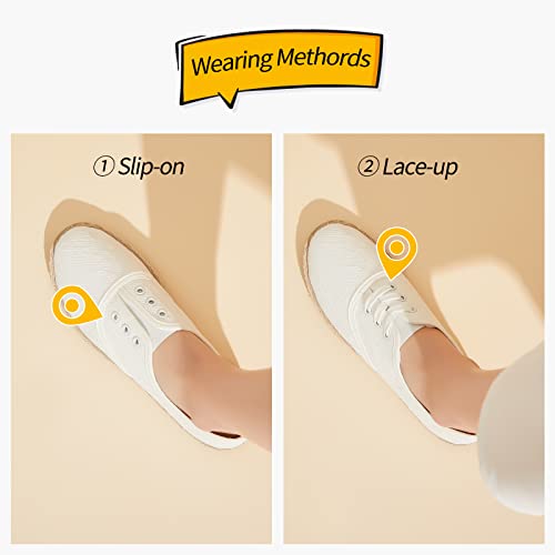 Women's Flats Mesh Slip-On Shoes Espadrilles Flats Closed Toe Cute Loafer Breathable Casual Shoes For Women (Two Ways: Lace Up & Slip On) (White,Us9) #TOP2
