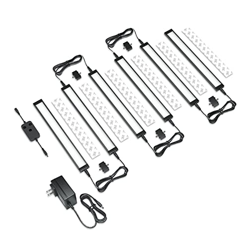 Image of EShine 6 Pack 12 inch Black Smart Dimmable LED Under Cabinet Lighting Kit Compatible with Alexa, Google - Cool White (6000K)