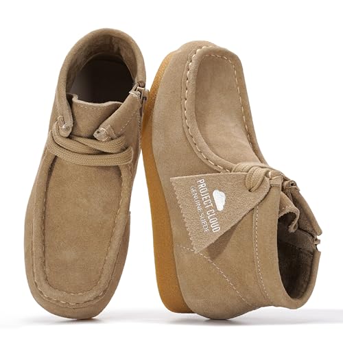 Project Cloud Kids Boots 100% Genuine Leather Chukka Non-Slip Fall Shoes Girls Boots for Kids with Memory Foam Insole & Gum Rubber Sole Boys & Girls Shoes (Kids Wallyboot)