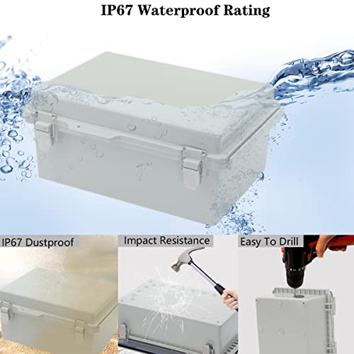 Image of Zulkit Junction Box ABS Plastic Dustproof Waterproof IP67 Electrical Boxes Hinged Shell Outdoor Universal Project Enclosure Grey, Stainless Steel Buckles 10.2 x 6.3 x 3.9 Inch