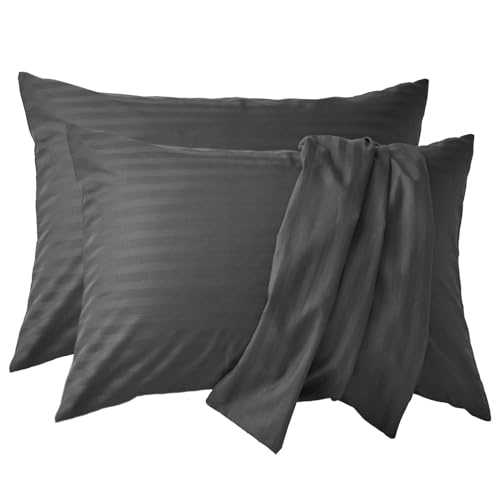 【Amazon.co.jp限定】 枕カバー 2枚組 日本製 綿100% サテンストライプ 防ダニ 超長綿 315本高密度生地 北欧 ホテル仕様 ピローケース シルクのような艶 エトワール (チタニウムグレー×チタニウムグレー, 50×70cm枕用)