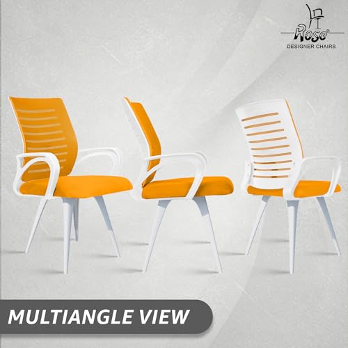 Image of ROSE Elite | 3 Years Brand Warranty | Ergonomic Office Chair, Study, WFH, Revolving, Rolling, Desk, Task, Laptop, Student Chair (White & Orange, Elite MB Reception)