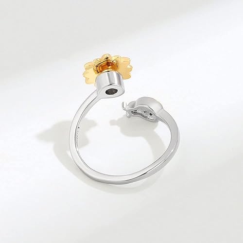 Vista 6 de VIFE Anillos de plata esterlina S925 para ansiedad para mujer, anillo abierto ajustable, circonita cúbica 3A, abejagirasol You are My Sunshine