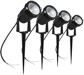 ZOREZA LED Landscape Lights, Low Voltage Outdoor Spotlight DC 12V/24V, 600LM Warm White 3000K, IP65 Waterproof LED Spotlight With Spike Stand-Pack of 4,Aluminium