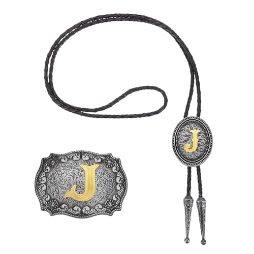 Corbata Bolo de cuero y hebilla de cinturón vaquero inicial J